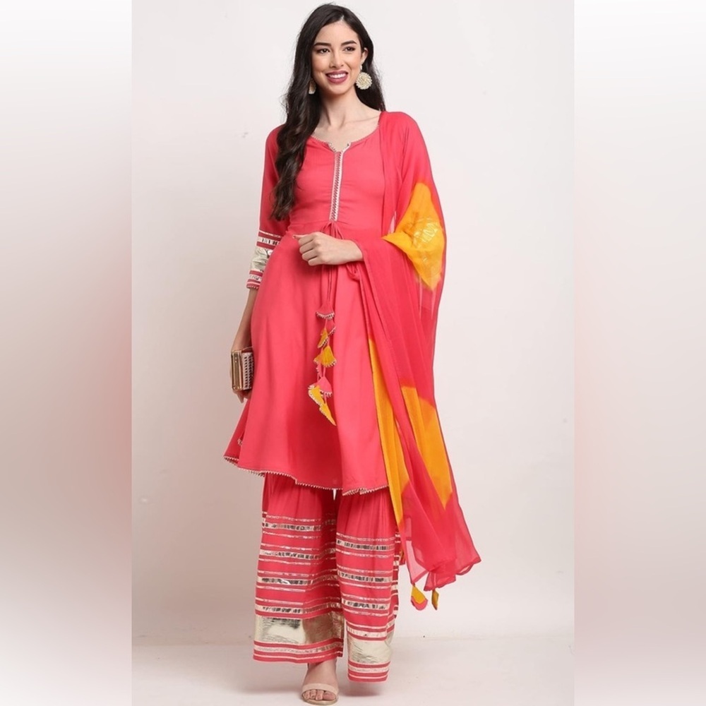 Indian Elegant Pink and Orange Kurta Set size small